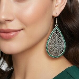 Paparazzi Silver and Green Teardrop Earrings